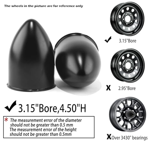 2Pcs 3.15" OD 4.5" H Pointed Top Trailer Wheel Center Caps for Rim - color: Matt Black, size: 3.15" OD 4.5" H