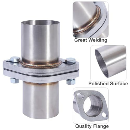 Exhaust Flange Repair Pipe Kit, 60mm/2.35 Inch ID to 2.35 Inch OD Stainless Steel Quick Fix 2 Bolt Exhaust Flange Pipe with Gasket Bolt & Hardware, Universal Fitment - size: 2.35 Inch 2 Bolt