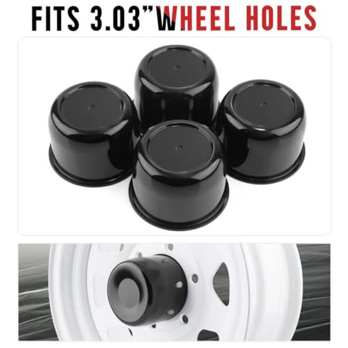 RTrhinotuning 4 Pack 3 inch Wheel Center Caps Plastic Push Through Center Caps Gloss Black Hub Caps for Trailers Trucks RVs - color: Black, size: 3.03" Hub 2.36" H