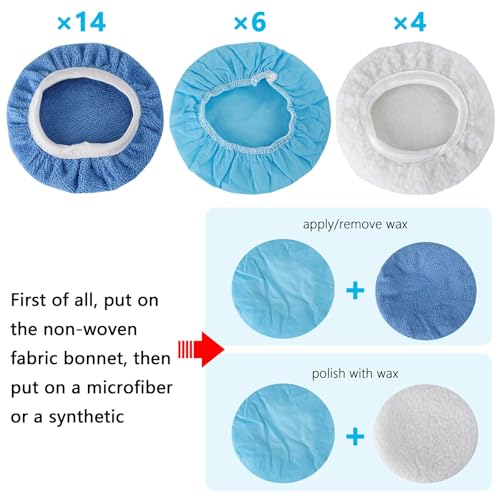 24 Pieces Car Orbital Buffer Polisher Pad, 5-6 Inches Bonnet Microfiber Max Bonnet Polishing Buffing Pad Cover
