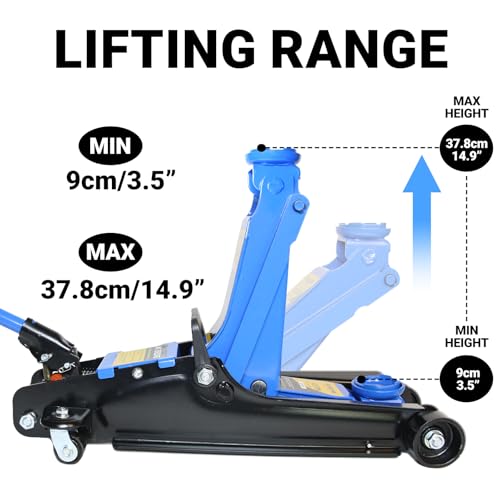 2.5 Ton Car Jack Low Profile Hydraulic Floor Jack, 5500 lbs Capacity, 3.4"-15.2" Lifting Range, Alloy Steel, Black, for Sedans and SUVs - color: Blue