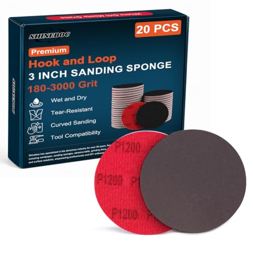 Shinboc 20 PCS 3 Inch Sanding Sponge 1200 Grit, Hook and Loop Sanding Disc - style: 1200 Grit