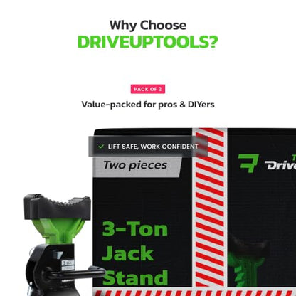 Jack Stands 3 Ton (6,600 lb) Heavy Duty Steel, Double Locking, Set of 2, Adjustable Height 11.03-16.7 Inch, Green Car Jack Stands for Cars SUV Trucks Vans