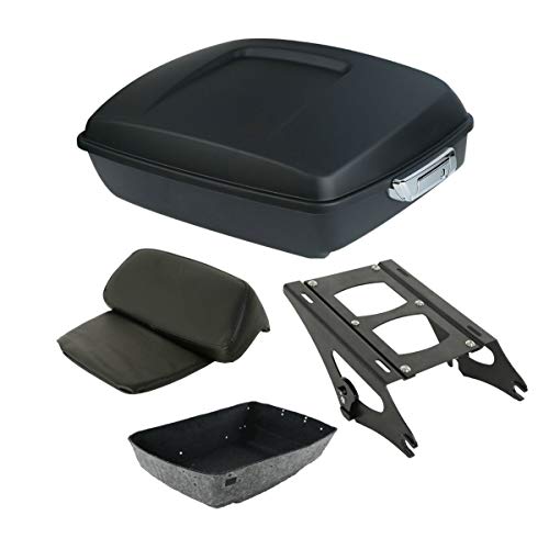 TCT-MOTORPARTS Chopped Tour Luggage Trunk+Backrest Fits for 2014-Later Harley Touring Road King Glide Matte Black - color: Matte Black Chopped Trunk+Black Rack