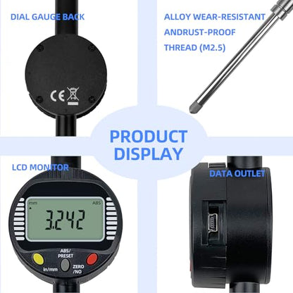 Digital Dial Gauge,with A Range of 50.8mm/2 in,Dlectrical Digital Indicator Graduation of 0.001mm,Metric and Imperial Measure Tool.Electronic Dial Gauge for Bearing Measurement and CNC Machine - size: 2 in/0.001
