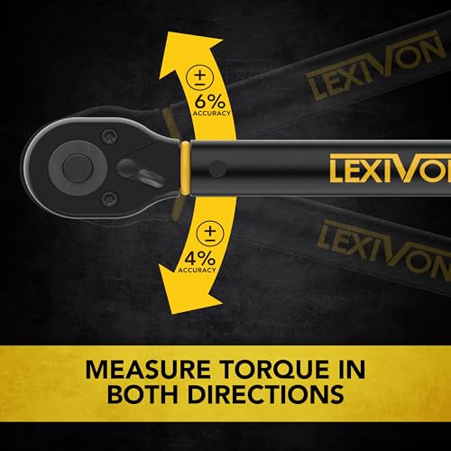 LEXIVON Torque Wrench, 3/8-Inch Drive, Dual Scale 20-120 FT-LB (27.1-162.7 N·m), Premium Rubber-Grip Handle, Deluxe Hybrid Case (LX-TW38) - size: 3/8"DR. 20–120 FT-LB