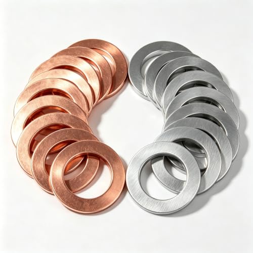 30PCS Oil Drain Plug Gasket,14mm Copper and Aluminum Crush Washers Assortment Kit,Automotive Replacement Drain Plug Gaskets-OEM 007603-014106/OEM 94109-14000 - size: 30PCS