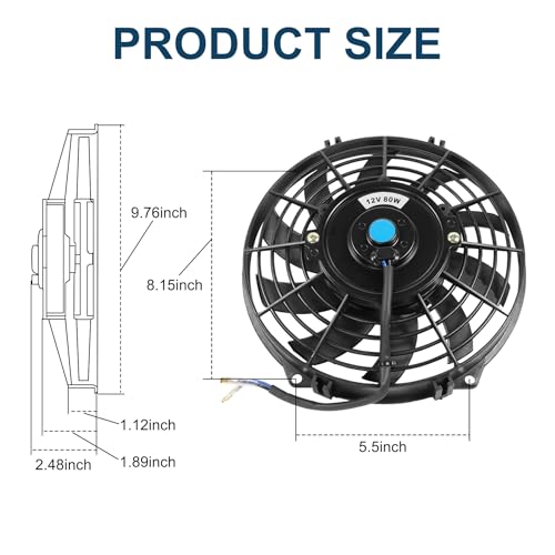 JDMSPEED New Universal Slim Fan Push/Pull Electric Radiator Cooling Engine Kit 12V 80W 9 Inch - color: Black, size: 9 Inch