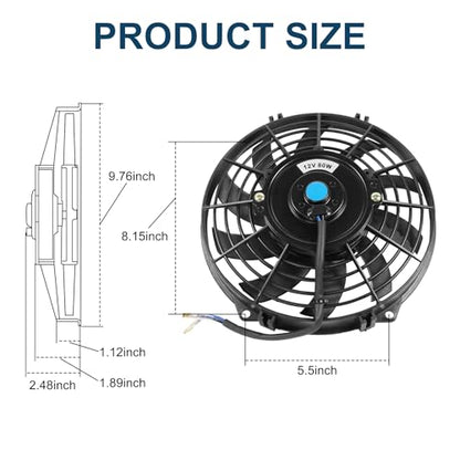 JDMSPEED New Universal Slim Fan Push/Pull Electric Radiator Cooling Engine Kit 12V 80W 9 Inch - color: Black, size: 9 Inch