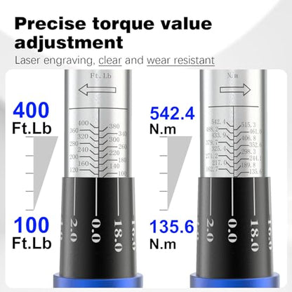 SuZhi 3/4'' inch drive 100-400 ft lb/136-542N.M Torque Wrench/Aluminum Alloy handle & Cr-Mo Material Head, Heavy Duty, Professional,Dual Direction, Store in Solid Case - size: 3/4'' 1pc