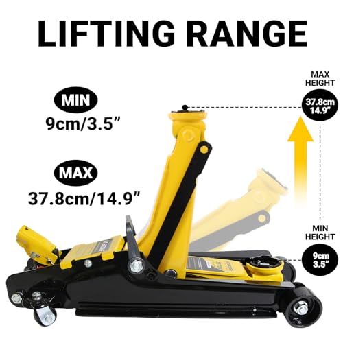 2.5 Ton Car Jack Low Profile Hydraulic Floor Jack, 5500 lbs Capacity, 3.4"-15.2" Lifting Range, Alloy Steel, Black, for Sedans and SUVs（Yellow - color: Yellow