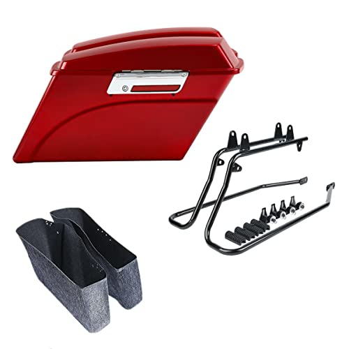 TCMT Hard Saddlebag & Liners Carpet Insert + Conversion Bracket Kit Fits For Harley Heritage Softail Softail Deluxe 1984-2017(except for Deuce Model Softail Slim Models) - color: Black Conversion Brackets, size: Style A Red