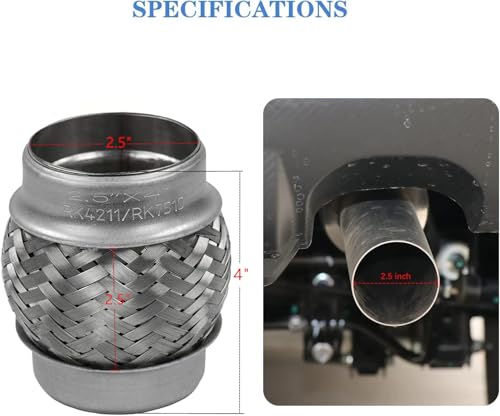Exhaust Flex Pipe 2.5"x4" Heavy Duty Stainless Steel - size: 2.5"x4"