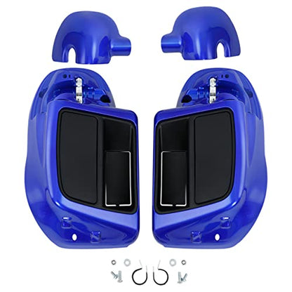Green-L Blue Lower Vented Leg Fairing and LED Turn Signals Light Kit Fit for Harley Touring Road King Street Glide Electra Glide Ultra 2014-2024 - color: Blue-Glove Box