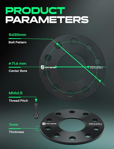 YHTAUTO 5x130 Wheel Spacers 7 mm for Audi, Porsche, Volkswagen - size: 7 MM Thickness, style: 4 PCS