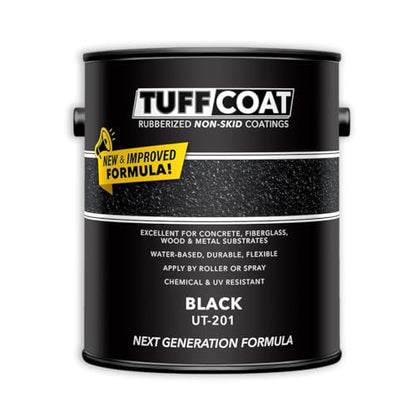 Tuff Coat Medium Texture Rubberized Non-Skid Deck Coating – Textured Non-Slip Safety Surface for Pool Decks, Docks, Boat Ramps, Patios, Walkways & High-Traffic Areas (UT-201 Black 1-gallon) - color: Black, size: 128 Fl Oz (Pack of 1)