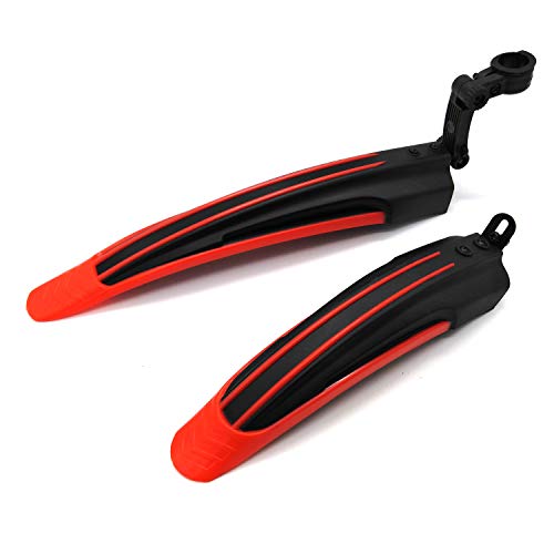 BlueSunshine Adjustable Road Mountain Bike Bicycle Cycling Tire Front/Rear Mud Guards Mudguard Fenders Set (Red + Black) - color: Red + Black