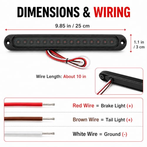 2 Pcs 10 Inch Smoke Lens Red 15 LED Trailer Brake Tail Light Bar - color: Smoke Lens