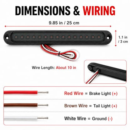 2 Pcs 10 Inch Smoke Lens Red 15 LED Trailer Brake Tail Light Bar - color: Smoke Lens