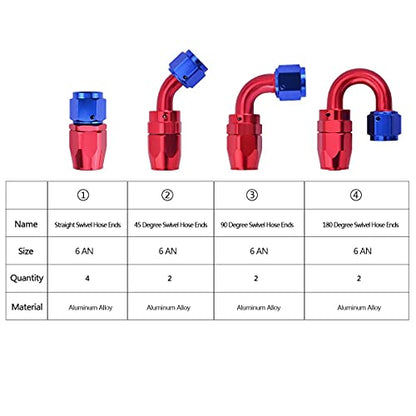 6AN Fuel Line Kit, 20FT 3/8 CPE Nylon Stainless Steel Braided Fuel Line Hose with 10PCS AN6 Hose End Fitting Adapter Kit