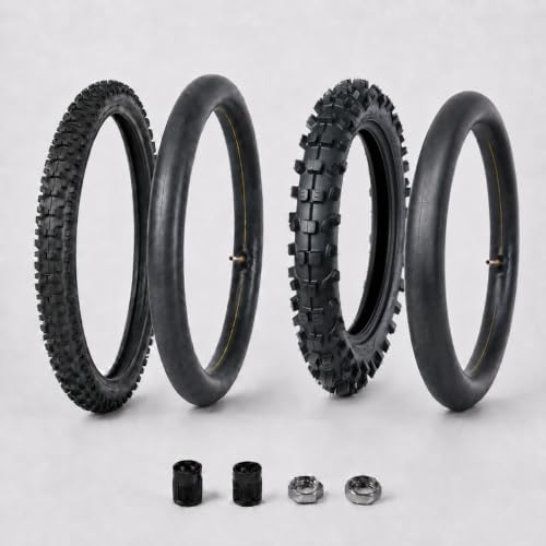 Motocross Tire Set, 70/100-17 Front and 90/100-14 Rear, 2 Tires with 2 Inner Tubes for Electric Dirt Bikes
