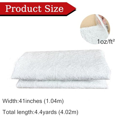 Fiberglass Mat 4.4 Yards X 41", Fiberglass Chopped Strand Mat, 1oz - size: 4.4 Yards X 41"