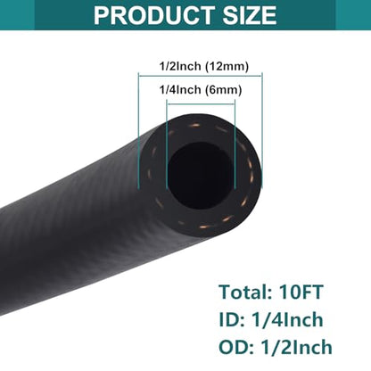 1/4 Inch ID Fuel Line Hose - 10FT Fuel Line with 10PCS Hose Clamps,300PSI High-Pressure Fuel Line for Automotive Fuel Systems Engines (1/4" ID-10Ft) - size: 1/4" ID-10Ft