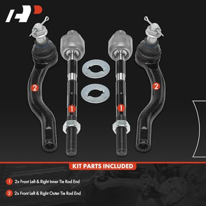 A-Premium Front Inner & Outer Tie Rod End Kit Fix Uneven Tire Wear