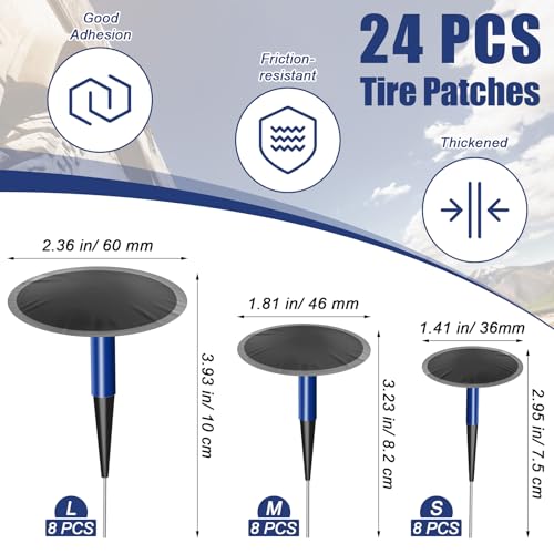 Tire Patch Plug Kit, 24P Tire Repair Patch Roller (36/46 /60 mm)