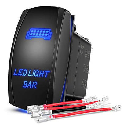 Nilight - 90001B LED Light Bar Rocker Switch 5Pin Laser On/Off LED Light 20A/12V 10A/24V Switch Jumper Wires Set for Jeep Boat Trucks,2 Years Warranty,Blue - color: Blue, size: LED LIGHT BAR