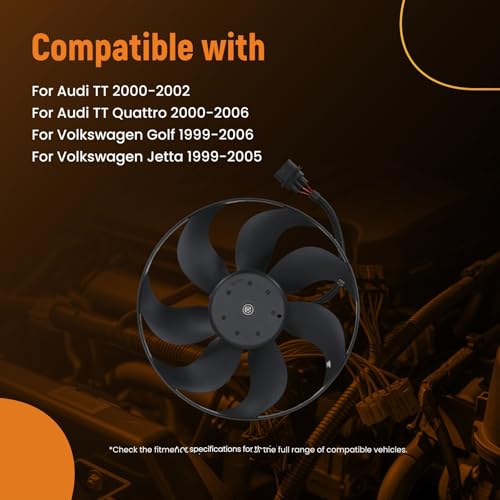 maXpeedingrods Electric Radiator Cooling Fan Driver Side Assembly for Audi TT 2000-2002 TT Quattro 2000-2006, for Volkswagen Golf 1999-2006 Jetta 1999-2005, 6QD959455A 6H0959455B 1J0959455F - size: 6QD959455A