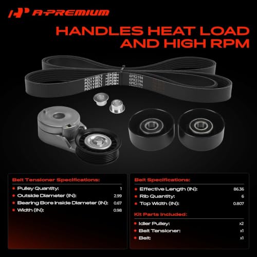 A-Premium Engine Serpentine Belt Drive Kit with Tensioner & Idler Pulley
