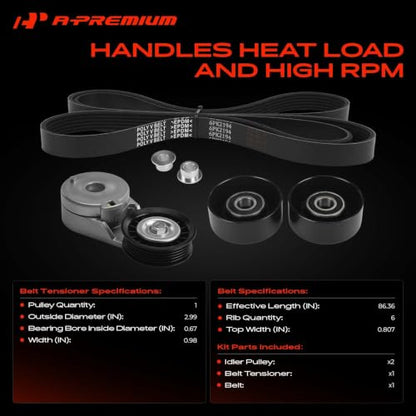 A-Premium Engine Serpentine Belt Drive Kit with Tensioner & Idler Pulley
