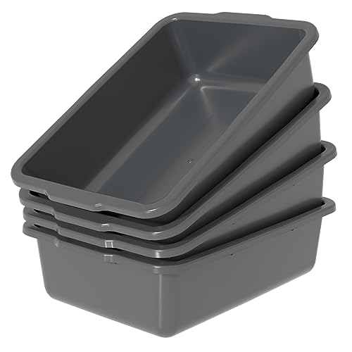 35 Quart Commercial Bus Tubs, Plastic Bus Box Dish Pan Basin, Gray, 4 Packs