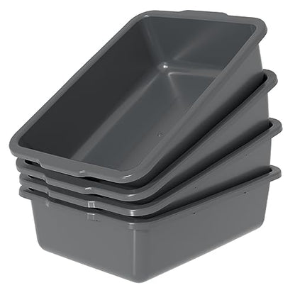 35 Quart Commercial Bus Tubs, Plastic Bus Box Dish Pan Basin, Gray, 4 Packs