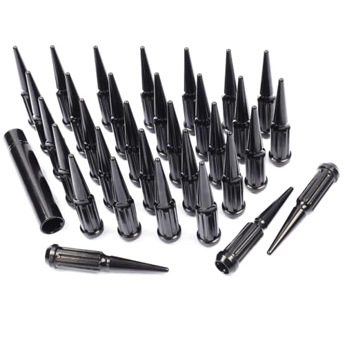 2 in 1 32PCS M14 x 1.5 Black Spike Lug Nuts with 1 Socket Key - size: M14x1.5