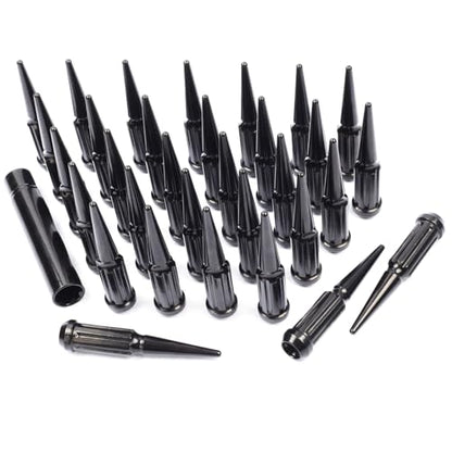 2 in 1 32PCS M14 x 1.5 Black Spike Lug Nuts with 1 Socket Key - size: M14x1.5