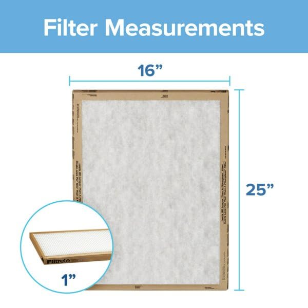 Filtrete 16x25x1 Air Filter, 3M MERV 1 HVAC Flat Furnace Filter Replacement, 6-Pack (Actual Size 15.98x25x0.98 in)