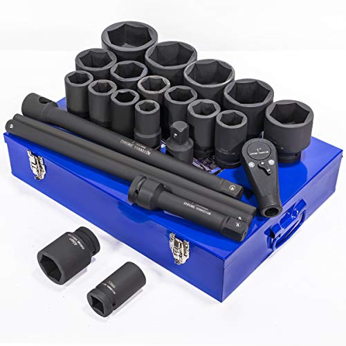 Stark USA 21-Piece Jumbo Metric Impact Socket Set, 1-Inch Drive Deep Impact Sockets 27mm-80mm with 1" Drive Extension Bar, Heavy-Duty CR-MO Steel Socket Set, Storage Carrying Case