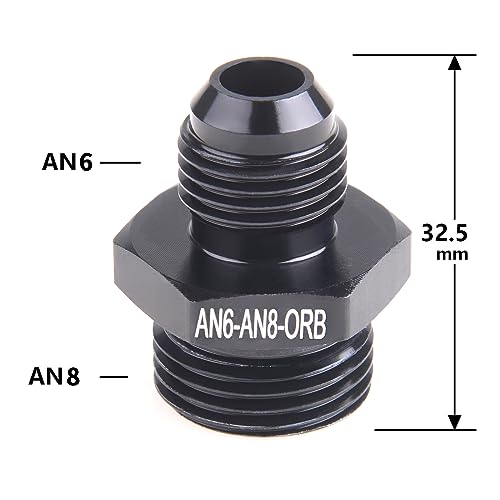6AN Flare to 8AN ORB Fuel Pump Rail Adapter, Aluminum, Black, 2PCS - size: AN6-AN8
