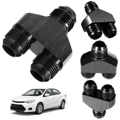 yeesport 12AN Y Block Fitting Splitter, 12 Male to Parallel Exit Dual 12AN1 Male Y Block Adapter, 3-Way 12AN Male Adapter, Rustproof Black Anodized Aluminum, for Fuel Line Rail Pump Filter Systems