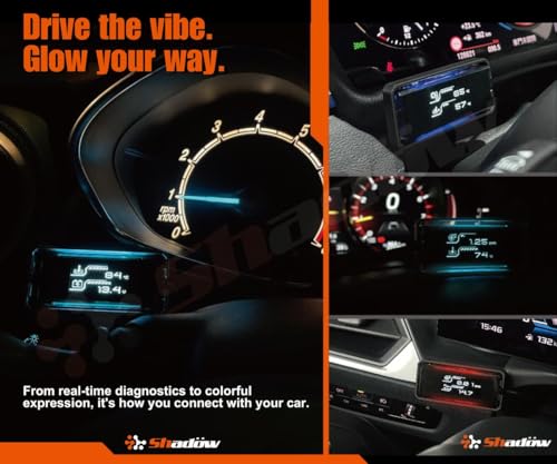 Shadow OBD2 Display D-Meter 2 Plus - Minimalist & Futuristic Multi-Functional Gauge with RGB Accent Light, Sleek Black Frame, DTC Scan & Clear, High-Tech Design for 12V/48V Cars