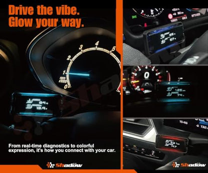 Shadow OBD2 Display D-Meter 2 Plus - Minimalist & Futuristic Multi-Functional Gauge with RGB Accent Light, Sleek Black Frame, DTC Scan & Clear, High-Tech Design for 12V/48V Cars