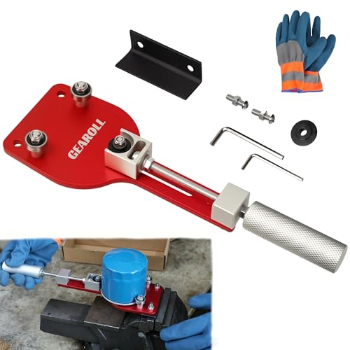 77750 Oil Filter Cutter Tool with Vise Jaw Plate, Oil Filter Cutter Cutting Tool for Filter Cutting Range 2-3/8" to 5" (Red) - color: Red
