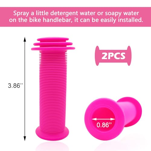 BlingKingdom 2pcs Bike Handlebar Grips, Non-Slip Soft Rubber Cycling Grips for Universal Kids Bikes, Mountain Bikes, Scooters, Balance Bikes, Folding Bikes - color: Pink