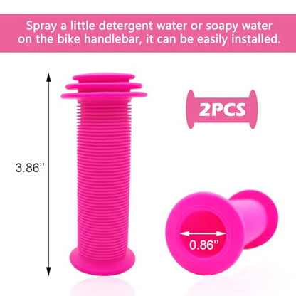 BlingKingdom 2pcs Bike Handlebar Grips, Non-Slip Soft Rubber Cycling Grips for Universal Kids Bikes, Mountain Bikes, Scooters, Balance Bikes, Folding Bikes - color: Pink