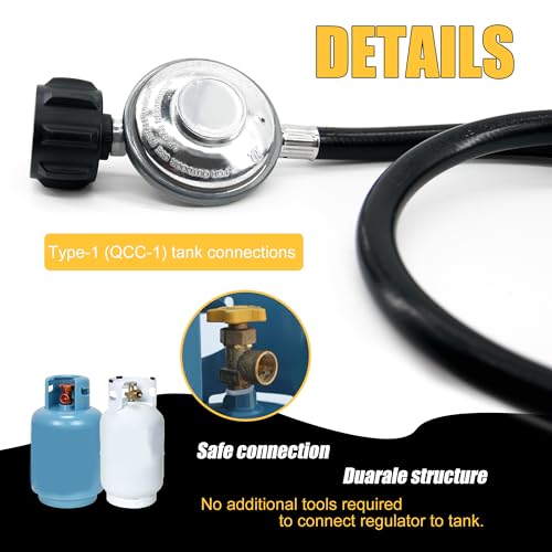 MAJARO 12 FT Propane Regulator and Hose – Low Pressure LP Gas Hose with QCC1 Tank Adapter & 3/8" Female Flare Fitting – Replacement Regulator for Gas Grill, Heater, and Fire Pit Table - color: PVC