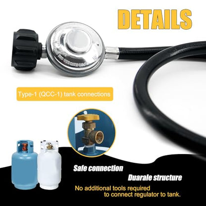 MAJARO 12 FT Propane Regulator and Hose – Low Pressure LP Gas Hose with QCC1 Tank Adapter & 3/8" Female Flare Fitting – Replacement Regulator for Gas Grill, Heater, and Fire Pit Table - color: PVC