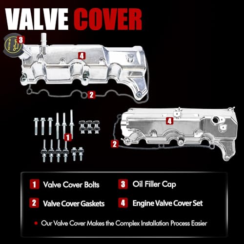 MITZONE Aluminum Valve Cover Set Compatible with Ford Explorer Ranger 2004-2005 Mercury Mountaineer 2004-2005 4.0L V6 4L5Z6582JA 4L5Z6582AA 264-988 - size: 2004-2005 Ford (Pair)