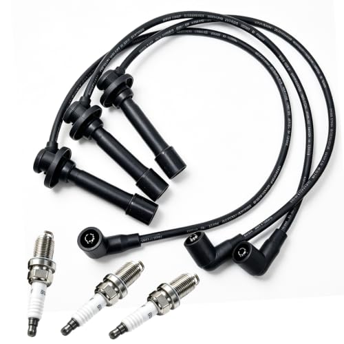 Spark Plug Wires and Spark Plugs Set Compatible with John Deere 825i 825i S4 Replace MIA11722 MIA11723 MIA11724